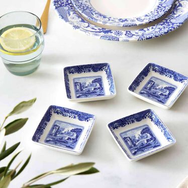 Blue Italian Square Dishes, Set of 4 Blue Italian Square Dishes, Set of 4
